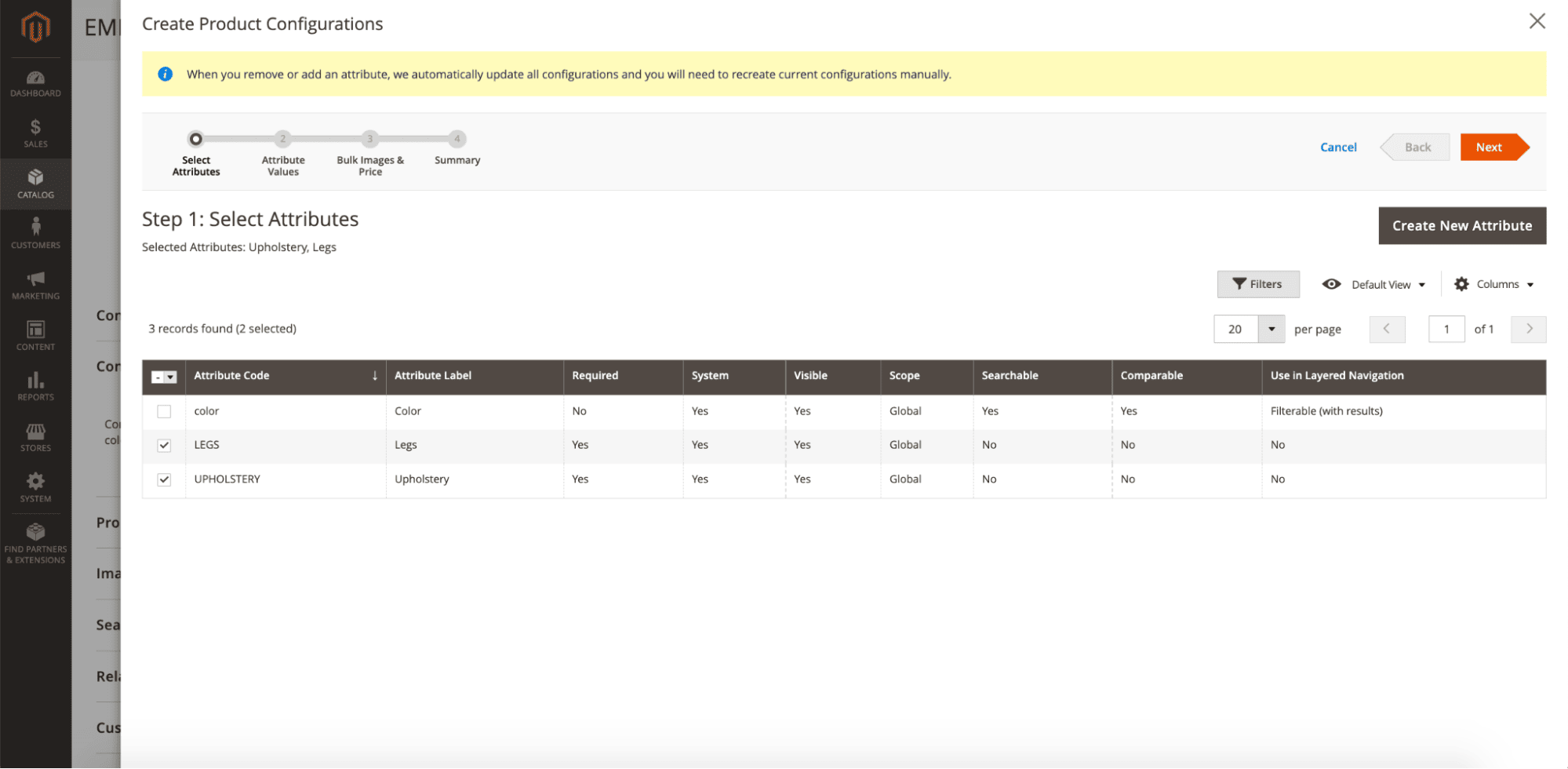 step 1 select attributes