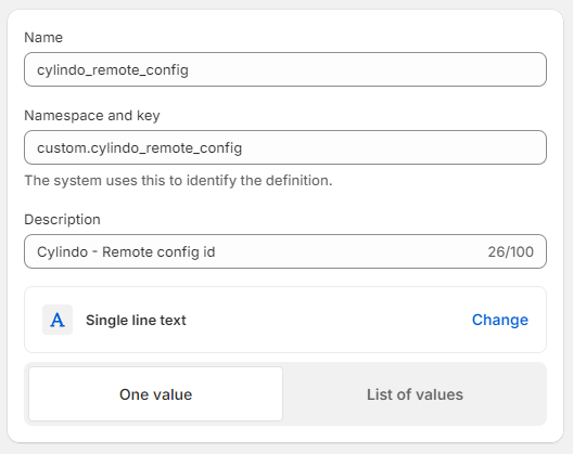 Remote config metafield definition