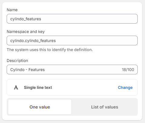 Variant features metafield definition